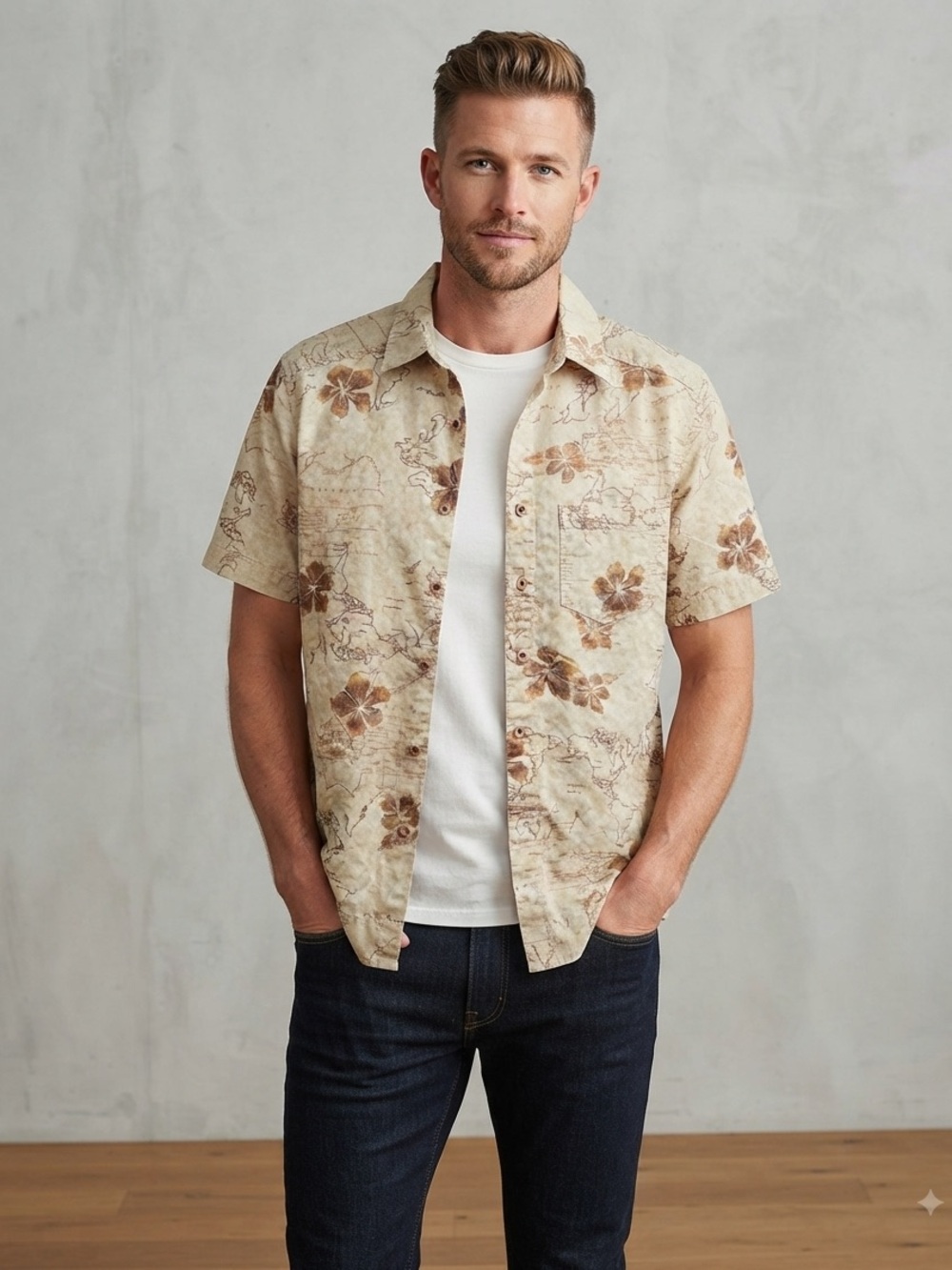 REI Co-op Cartography & Hibiscus Short Sleeve Button-Down Retro Shirt M